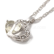 Resin Heart Pendant Necklace with Singapore Chains, Platinum Zinc Alloy Jewelry for Women, Clear, 9.06 inch(23cm)(NJEW-C003-01B)