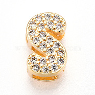 Brass Micro Pave Cubic Zirconia Charms, Letter, Letter S, 10.5x6.5x4.5mm, Hole: 2~3x1.8mm(KK-N254-217G-S)