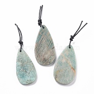 Natural Flower Amazonite Big Pendants, with Leather Strap, Teardrop, 50~57x27~30x7~7.5mm, Hole: 2mm(G-K324-06)