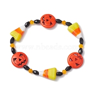 Halloween Dyed Synthetic Turquoise & Glass Beaded Stretch Bracelets, Pumpkin & Candy Corn Bracelets for Women, Colorful, Inner Diameter: 2-1/8 inch(5.5cm)(BJEW-JB10602)