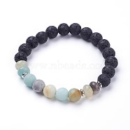 Natural Flower Amazonite Stretch Bracelets, with Brass Flat Round Bead Spacers, 2-3/8 inch(60mm)(BJEW-JB03422-02)