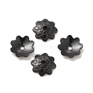 304 Stainless Steel Bead Caps, Flower, Multi-Petal, Electrophoresis Black, 7.5x7x2mm, Hole: 2mm(STAS-F075-24EB)