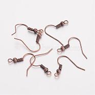 Brass Earring Hooks, Ear Wire, with Horizontal Loop, Nickel Free, Red Copper, 17~19x16~18x0.8mm, 20 Gauge, Hole: 2mm(EC135Y-NFR)