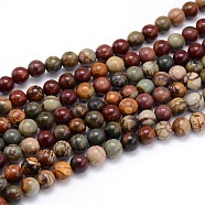 Natural Gemstone Round Bead Strands, Picasso Stone/Picasso Jasper, 10mm, Hole: 1mm, about 38pcs/strand, 15 inch(X-G-J303-16-10mm)