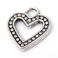 Tibetan Style Alloy Heart Charms, Cadmium Free & Nickel Free & Lead Free, Antique Silver, 14x12.5x1.5mm, Hole: 2.5mm, about 1280pcs/1000g(TIBE-R309-10AS-NR)
