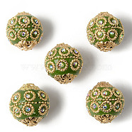 Handmade Indonesia Beads, with Metal Findings, Light Gold Color Plated, Round, Yellow Green, 20~21x19~20mm, Hole: 1.5mm(IPDL-P003-17M)
