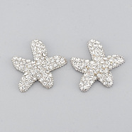 Alloy Rhinestone Components, Starfish/Sea Stars, Silver Color Plated, 28.5x28x5mm(RB-S048-23S)