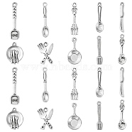 100Pcs Tableware Tibetan Style Alloy Pendants, Spoon Knife Fork, Antique Silver, 19.5~33.5x3.5~15x1~2.5mm, Hole: 1~2mm, 100pcs/set(TIBEP-CJ0002-19)