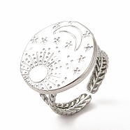 304 Stainless Steel Sun & Moon Planet Open Cuff Ring for Women, Stainless Steel Color, Inner Diameter: 17mm(X-RJEW-B027-20P)