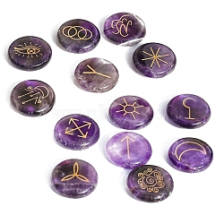 13Pcs 13 Styles Flat Round Natural Amethyst Rune Stones, Healing Stones for Chakras Balancing, Crystal Therapy, Meditation, Reiki, Divination Stone, 25x6mm(PW-WG15937-01)