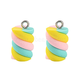 Handmade Polymer Clay Charms, with Platinum Tone Iron Findings, Marshmallow, Colorful, 17~19x9~10x9~10mm, Hole: 2mm(X-CLAY-T016-83B)