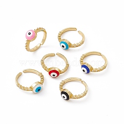 Evil Eye Enamel & Clear Cubic Zirconia Open Cuff Ring, Real 18K Gold Plated Brass Lucky Jewelry for Women, Lead Free & Cadmium Free, Mixed Color, US Size 5(15.7mm)(RJEW-I086-10G)