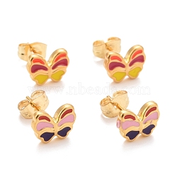 304 Stainless Steel Enamel Stud Earrings, with 316 Stainless Steel Pin, Butterfly, Mixed Color, 7.5x9x2mm, Pin: 0.8mm(EJEW-B009-23G)
