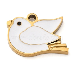 304 Stainless Steel Enamel Charms, Bird Charm, Golden, Ion Plating(IP), White, 10.5x13x2mm, Hole: 1.6mm(STAS-M105-20G)