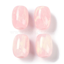 Resin European Beads, Large Hole Beads, Imitation Cat Eye, Barrel, Pink, 16x12mm, Hole: 5.2mm(RESI-F055-11C)