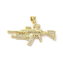 Rack Plating Brass Micro Pave Cubic Zirconia Pendants, Gun, Long-Lasting Plated, Cadmium Free & Lead Free, Real 18K Gold Plated, 21x37x2.5mm, Hole: 4x3mm(KK-C052-08B-G)