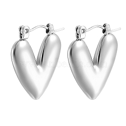 Non-Tarnish 304 Stainless Steel Hoop Earring for Women, Heart, Stainless Steel Color, 20x18mm(UL6246-02)