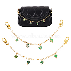 WADORN 2Pcs 2 Style Saint Patrick's Day Brass Decorative Cable Chains, Purse Strap Extender, Multi-Use Shoe Chains, with Alloy Enamel Pendants, Clover, Mixed Patterns, 3.2cm, 1pc/style(FIND-WR0006-99)