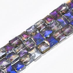 Electroplate Glass Beads Strands, Half Plated, Faceted, Square, Blue, 8x8x5.5mm, Hole: 1mm, about 80pcs/strand, 25.1 inch(EGLA-S176-03-D01)