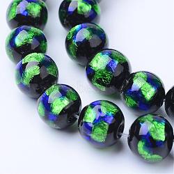 Handmade Silver Foil Glass Beads, Round, Lime Green, 8x7.5~8mm, Hole: 1~1.5mm(FOIL-T002-08)