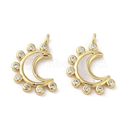 Rack Plating Brass Micro Pave Cubic Zirconia Pendants, with Shell, Moon, Long-Lasting Plated, Cadmium Free & Lead Free, Real 18K Gold Plated, 17.5x11.5x2mm, Hole: 1.6mm(KK-C052-29G)