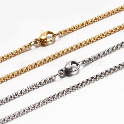 304 Stainless Steel Box Chain Necklaces, with Lobster Claw Clasp, Mixed Color, 17.7 inch(45cm)(NJEW-E026-11)