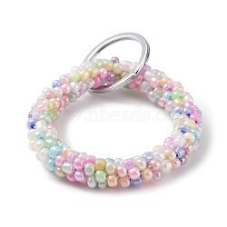 Glass Beaded Bracelet Wrist Keychain, with Iron Key Ring, Colorful, 9cm(AJEW-Z018-01A)