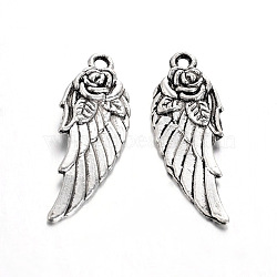 Tibetan Style Alloy Pendants, Wing, Cadmium Free & Nickel Free & Lead Free, Antique Silver, 30x11x3mm, Hole: 1.5mm(TIBEP-22815-AS-NR)