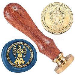 Wax Seal Stamp Set, 1Pc Golden Tone Sealing Wax Stamp Solid Brass Head, with 1Pc Wood Handle, for Envelopes Invitations, Gift Card, Angel & Fairy, 83x22mm, Stamps: 25x14.5mm(AJEW-WH0208-1135)