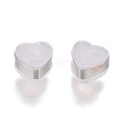 Heart Silicone Ear Nuts, Secure Soft Earring Backs, with Brass Findings, Platinum, 6x6.2x5mm, Hole: 1mm(SIL-N003-05P)