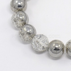 Round Half Electroplate Crackle Quartz Beads Strands, Synthetic, Silver, 10mm, Hole: 1mm; about 43pcs/strand, 15.3 inches(G-P060-10mm-04)