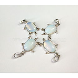 Tortoise Platinum Tone Brass Opalite Pendants, 34x21x7mm, Hole: 5x7mm(G-F265-01K)