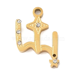 304 Stainless Steel Rhinestone Pendants, Golden, Ion Plating(IP), Star Charms, 18x13x2.5mm, Hole: 1.6mm(RB-CBAB4B7-01A-G)