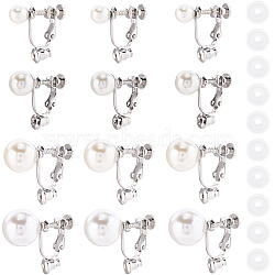 24Pcs 4 Styles 316 Surgical Stainless Steel Clip-on Earring Converters Findings, for Non-Pierced Ears, with ABS Beads and Comfort Silicone Pads, Stainless Steel Color, 19~24x6~12x19.5~26mm, Hole: 1~1.2mm, 6pcs/style(STAS-SC0010-35P)