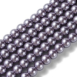Eco-Friendly Dyed Glass Pearl Round Beads Strands, Grade A, Cotton Cord Threaded, Medium Purple, 6mm, Hole: 0.7~1.1mm, about 72pcs/strand, 15 inch(HY-A002-6mm-RB116)