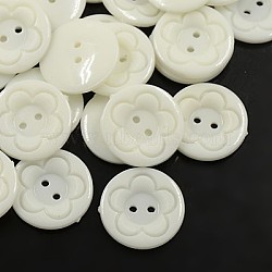 Acrylic Sewing Buttons for Clothes Design, Plastic Buttons, 2-Hole, Dyed, Flat Round with Flower Pattern, White, 23x3mm, Hole: 1mm(BUTT-E083-B-01)