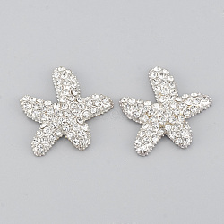 Alloy Rhinestone Components, Starfish/Sea Stars, Silver Color Plated, 28.5x28x5mm(RB-S048-23S)