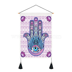 Polyester Hamsa Hand/Hand of Miriam with Evil Eye Pattern Wall Hanging Tapestry, for Bedroom Living Room Decoration, Rectangle, Colorful, 500x350mm(WG40508-02)