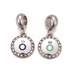 304 Stainless Steel Crystal Rhinestone European Dangle Charms, Large Hole Pendants, with Enamel and Fluorescence Slice, Stainless Steel Color, Flat Round with Crown, Mixed Color, 24mm, Hole: 4.5mm(STAS-F278-21P)
