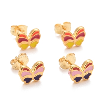 304 Stainless Steel Enamel Stud Earrings, with 316 Stainless Steel Pin, Butterfly, Mixed Color, 7.5x9x2mm, Pin: 0.8mm