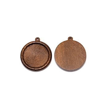 Wooden Pendant Cabochon Settings, Flat Round, Coconut Brown, Tray: 30mm, 43x38x6mm, Hole: 2mm
