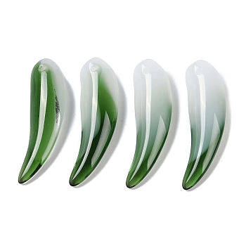 Transparent Spray Painted Glass Pendants, Crescent, Dark Green, 42~44x12.5~13.5x7~7.5mm, Hole: 1.6mm