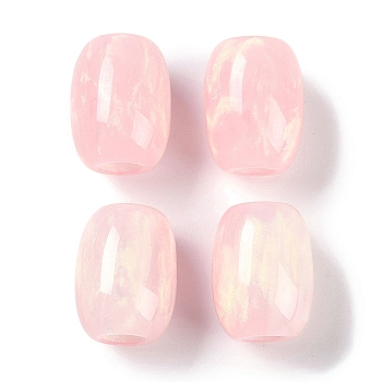 Resin European Beads, Large Hole Beads, Imitation Cat Eye, Barrel, Pink, 16x12mm, Hole: 5.2mm