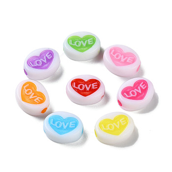 Opaque Acrylic Beads, Craft Style, Oval with Heart, Mixed Color, 10x12.5x4.5mm, Hole: 2mm, about 1500pcs/500g