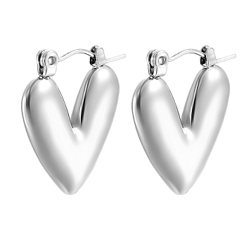 304 Stainless Steel Hoop Earring for Women, Heart, Stainless Steel Color, 20x18mm