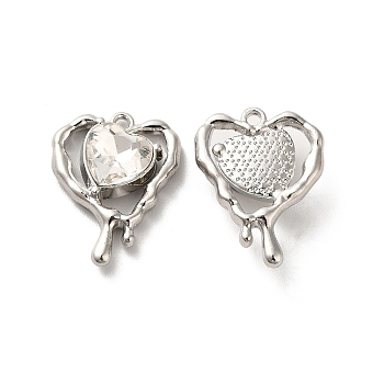 Glass Melting Heart Pendant, with Platinum Alloy Findings, Lead Free & Cadmium Free, Clear, 20x15.5x5.5mm, Hole: 1.4mm