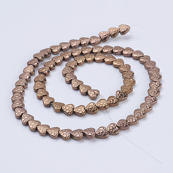 Electroplate Non-magnetic Synthetic Hematite Beads Strands, Heart, Copper Plated, 6x6x2mm, Hole: 1mm, about 75pcs/strand, 16.1 inch(41cm)