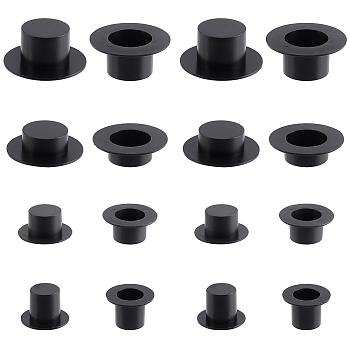 AHADERMAKER 40Pcs 4 Style Christmas Theme Plastic Doll Hat, Magician's Top Hat for Doll Hat Accessories Decorate, Black, 16~19x23~41mm, 10pcs/style