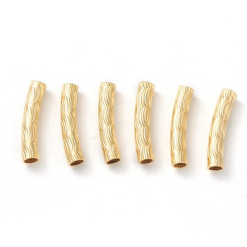 Brass Tube Beads, Long-Lasting Plated, Curved Beads, Textured Tube, Real 24K Gold Plated, 15x3mm, Hole: 2mm