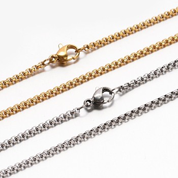 304 Stainless Steel Box Chain Necklaces, with Lobster Claw Clasp, Mixed Color, 17.7 inch(45cm)